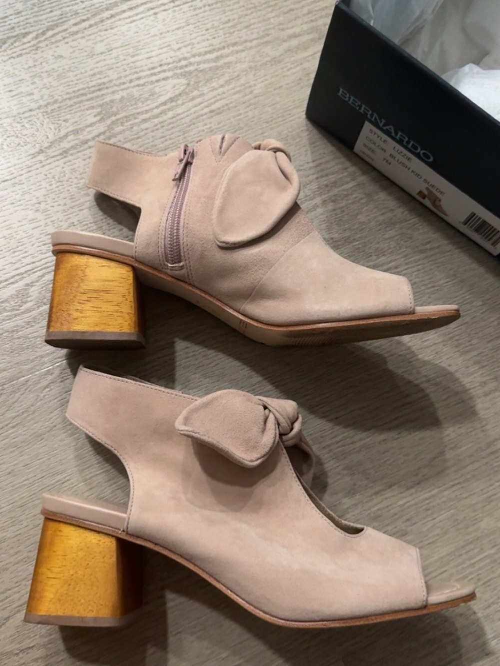 Bernardo Blush Suede Knot Open-Toe Slingback Sandals